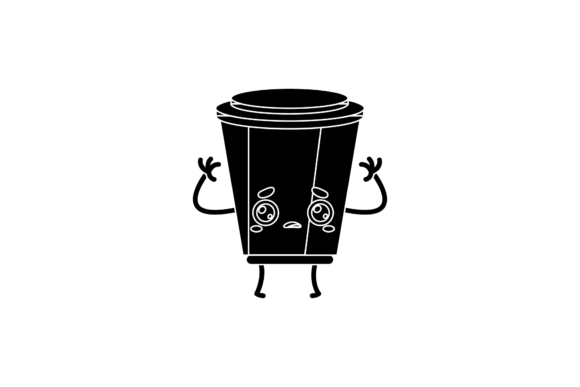 Coffee Cup Character Kawaii Black Icon