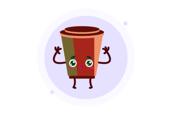 Coffee Cup Character Kawaii Circle Style