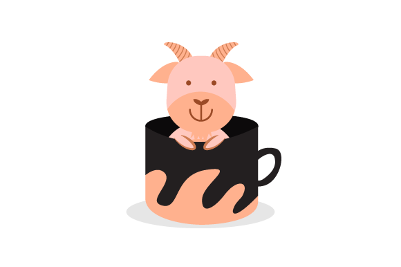 Cute Animal Goat Character Inside Cup