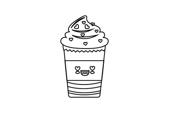 Valentine Kawaii Cup Ice Cream Outline